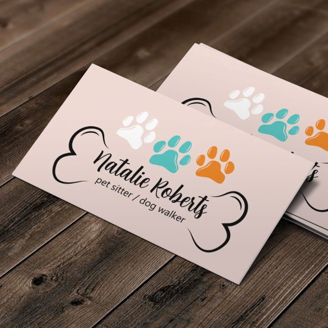 Sitzende Dog Walker Niedliche Farbpaare Rosa Visitenkarte (Von Creator hochgeladen)
