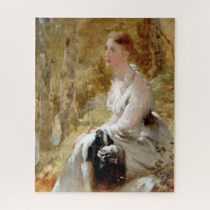 Sitzende Frau in einem Wald (Elegante Schönheit)