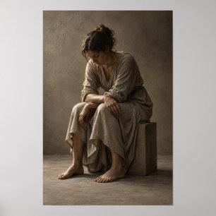 Sitzende Frau in neutralem, drapiertem Kleid Figur Poster