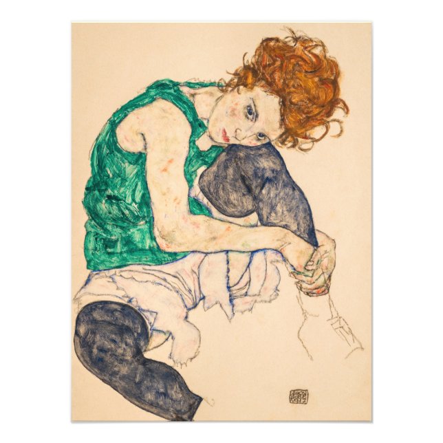 Sitzende Frau mit Bent Knee von Egon Schiele Fotodruck (Vorne)