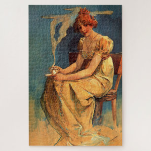 Sitzende Frau mit Kaffeetasse - Alphonse Mucha