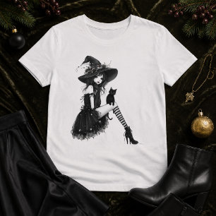 Sitzende gotische Hexe – Witchcore Dunkle Eleganz T-Shirt