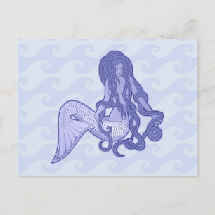 Sitzende Meerjungfrau Blau Postkarte