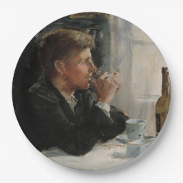 Sitzende Menschen verloren in Gedanken an den Tisc Pappteller