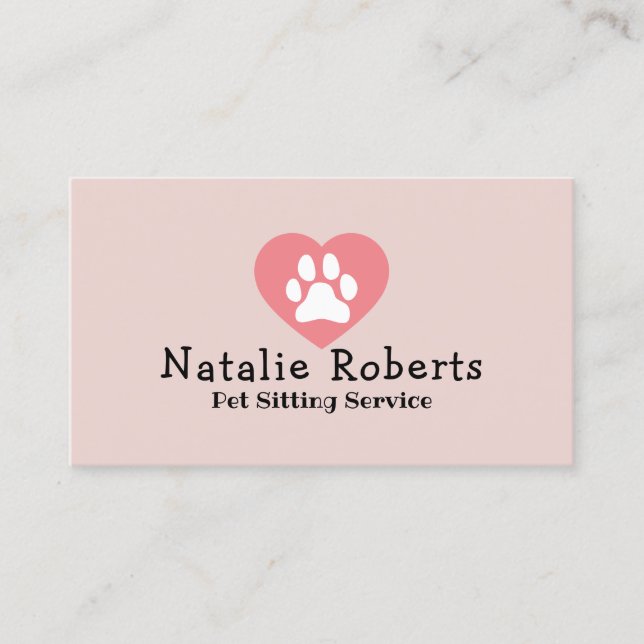Sitzende Niedliche Paw-Herz-Logo Rosa Rosa Visitenkarte (Vorderseite)