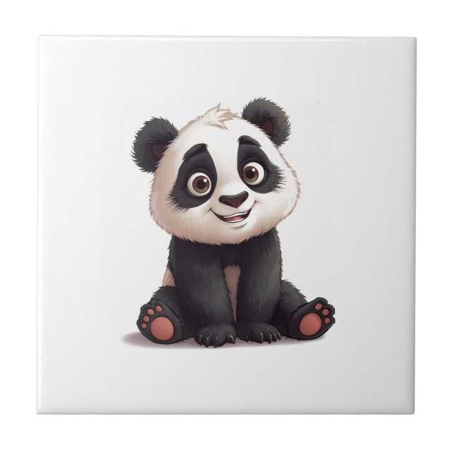 Sitzende Panda-Bär-Cartoon-Illustrationskunst Fliese (Vorderseite)
