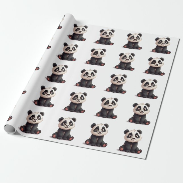 Sitzende Panda-Bär-Cartoon-Illustrationskunst Geschenkpapier (Ungerollt)