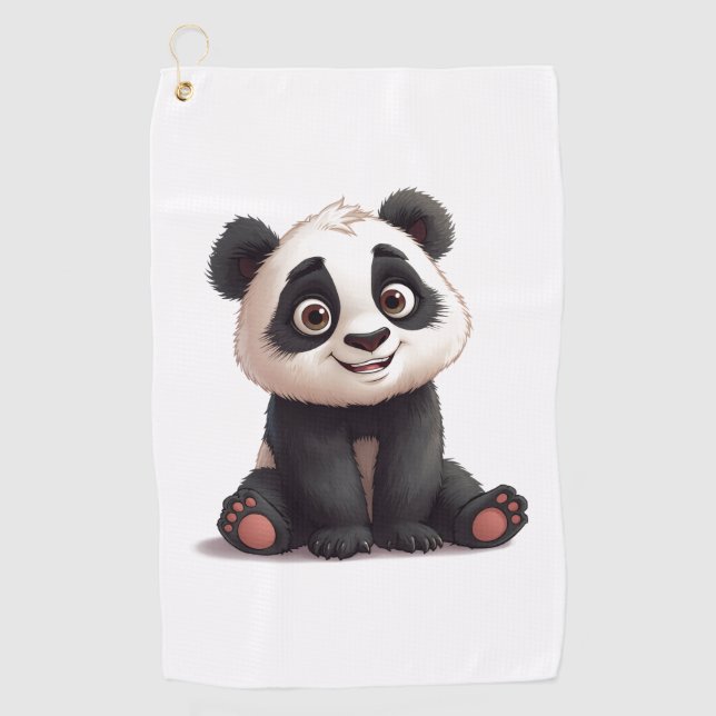 Sitzende Panda-Bär-Cartoon-Illustrationskunst Golfhandtuch (Vorderseite)
