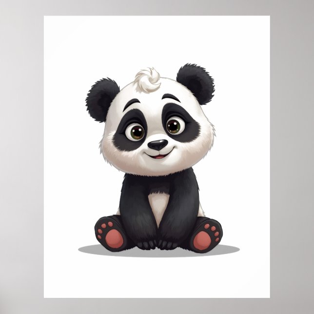 Sitzende Panda-Bär-Cartoon-Illustrationskunst Poster (Vorne)