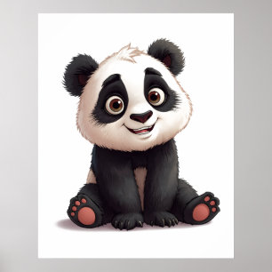 Sitzende Panda-Bär-Cartoon-Illustrationskunst Poster