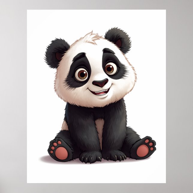 Sitzende Panda-Bär-Cartoon-Illustrationskunst Poster (Vorne)