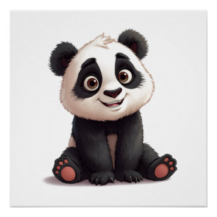 Sitzende Panda-Bär-Cartoon-Illustrationskunst Poster