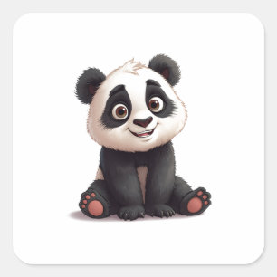 Sitzende Panda-Bär-Cartoon-Illustrationskunst Quadratischer Aufkleber