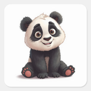 Sitzende Panda-Bär-Cartoon-Illustrationskunst Quadratischer Aufkleber