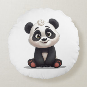 Sitzende Panda-Bär-Cartoon-Illustrationskunst Rundes Kissen