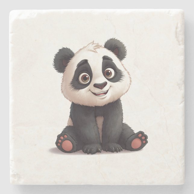 Sitzende Panda-Bär-Cartoon-Illustrationskunst Steinuntersetzer (Vorderseite)