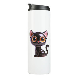 Sitzende schwarze Katze Thermosbecher