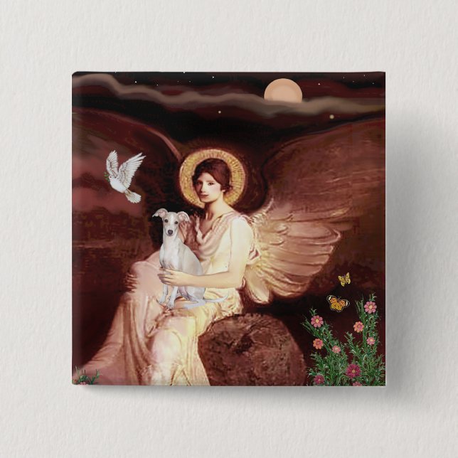 Sitzender Engel - Italienischer Windhund 7 Button (Vorderseite)