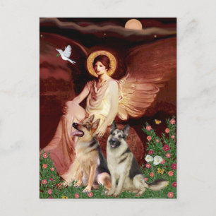 Sitzender Engel - Zwei Deutsche Schäferhunde Postkarte