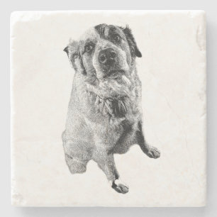 Sitzender Hund Schwarz-Weiß-Kunst Untersetzer