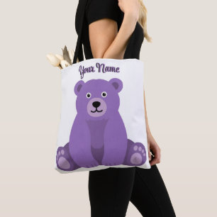 Sitzender lila Bär Süß Kawaii Individueller Name T Tasche