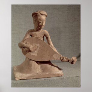 Sitzender Musiker, der eine Laute spielt Poster