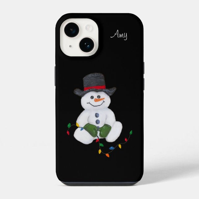 Sitzender Schneemann  iPhone 14 Hülle (Rückseite)