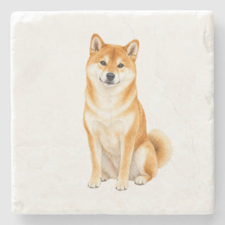 Sitzender Shiba Inu Naturstein-Untersetzer Steinuntersetzer