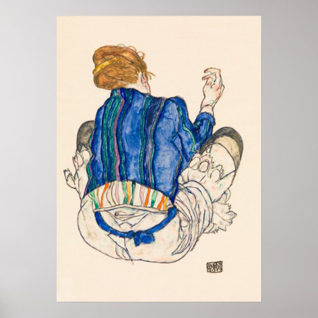 Sitzgelegene Frau, Rückseite (1917) von Egon Schie Poster (Vorne)