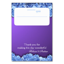 Sitzkarte für Lavendel und Blue Hydrangeas Tischnummer