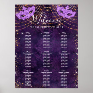 Sitzordnung für 9 Tische Masquerade lila Glitter Poster