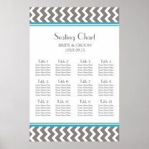 Sitzplan 12 Aquamarine, grau Zickzack Tische Poster