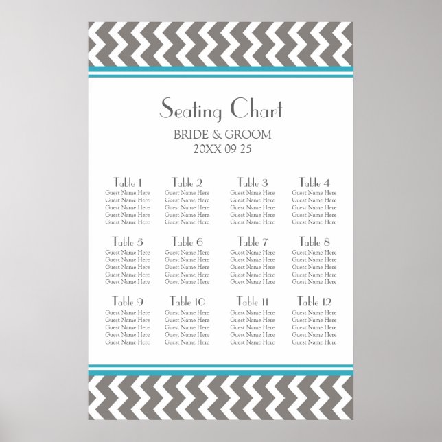 Sitzplan 12 Aquamarine, grau Zickzack Tische Poster (Vorne)