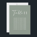 Sitzplan der grünen Hochzeitsnacht für die Tischnu<br><div class="desc">Budget Natural Sage grün moderne Hochzeitssitzkarte Tischnummer Dekor Zeichen.</div>