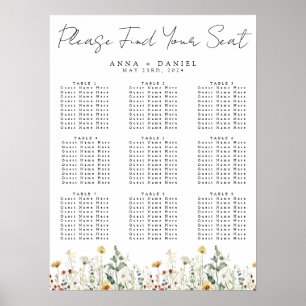 Sitzplan für Hochzeit auf einem sommerlichen Wildb Poster