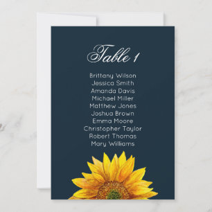 Sitzplan für Sonnenblumen. Rustikale Hochzeit Einladung