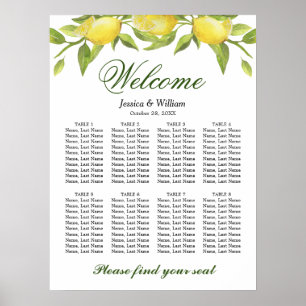 Sitzplan Hochzeit Lemons & Greenery 8 Tische Poster