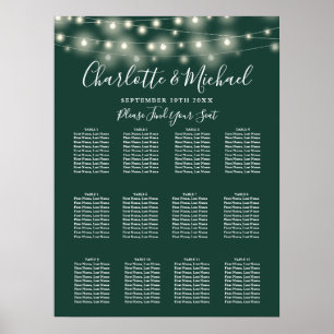 Sitzplan Hochzeit Smaragdgrüne Lichterkette Poster