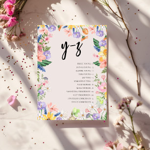 Sitzplan-Hochzeitskarte mit Alphabet der Wildblume Einladung