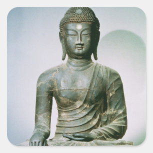 Sitzplatz Sakyamuni Buddha aus Ch'ungung-ni (Eisen Quadratischer Aufkleber