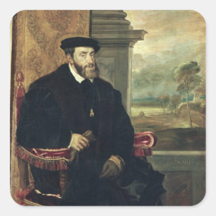 Sitzporträt des Kaisers Charles V 1548 Quadratischer Aufkleber