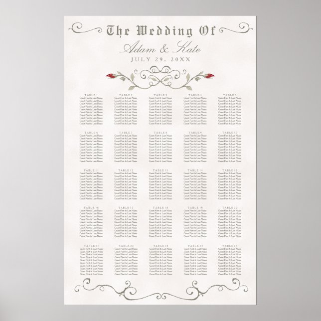 SITZUNGSGEBÜHR 201-250 | Elegante Rote Rose Hochze Poster (Vorne)
