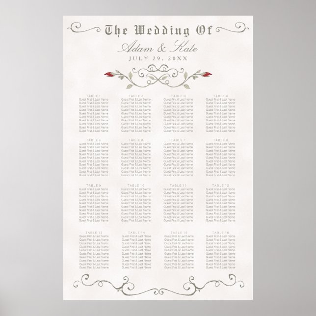 SITZUNGSZEICHEN 121-160 | Elegante Rote Rose Hochz Poster (Vorne)