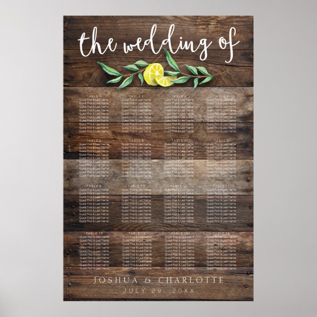 SITZUNGSZEICHEN 121-160 | Rustic Wood Lemon Weddin Poster (Vorne)
