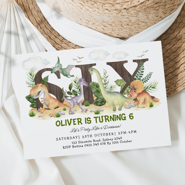 SIX | Boy Dinosaures 6e anniversaire Invitation de (Créateur téléchargé)