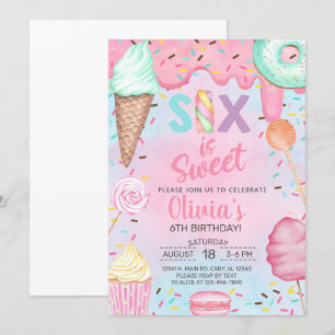Six est si Sweet girl 6e anniversaire invitation