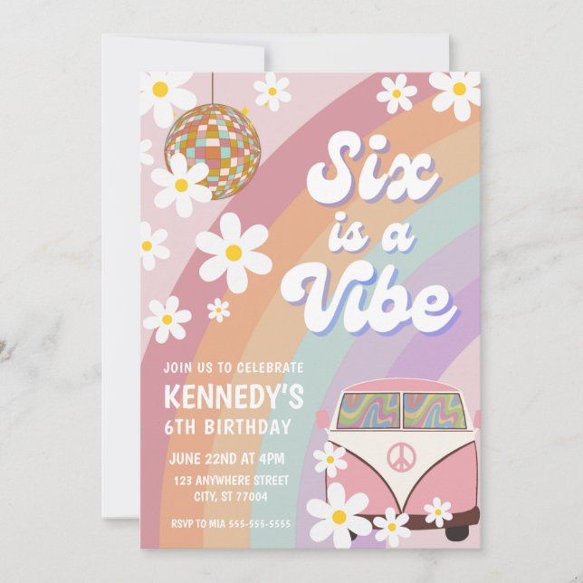 Six est une vibe 6e anniversaire invitation fille  (Devant)