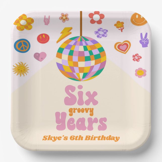 Six Groovy Years Disco Ball 6th Birthday Party Pappteller (Vorderseite)