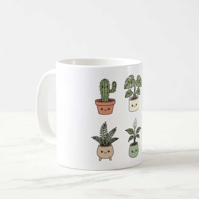  Six Happy Plants Coffee Mug | Stress Relief Green Kaffeetasse (Vorderseite Links)