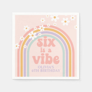 Six is a Vibe Pastel-Regenbogen 6. Geburtstag Serviette